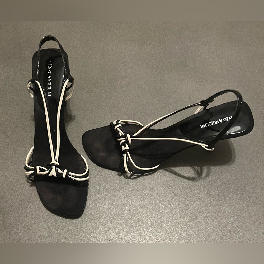 Enzo Angiolini Black and Cream Heeled Sandals